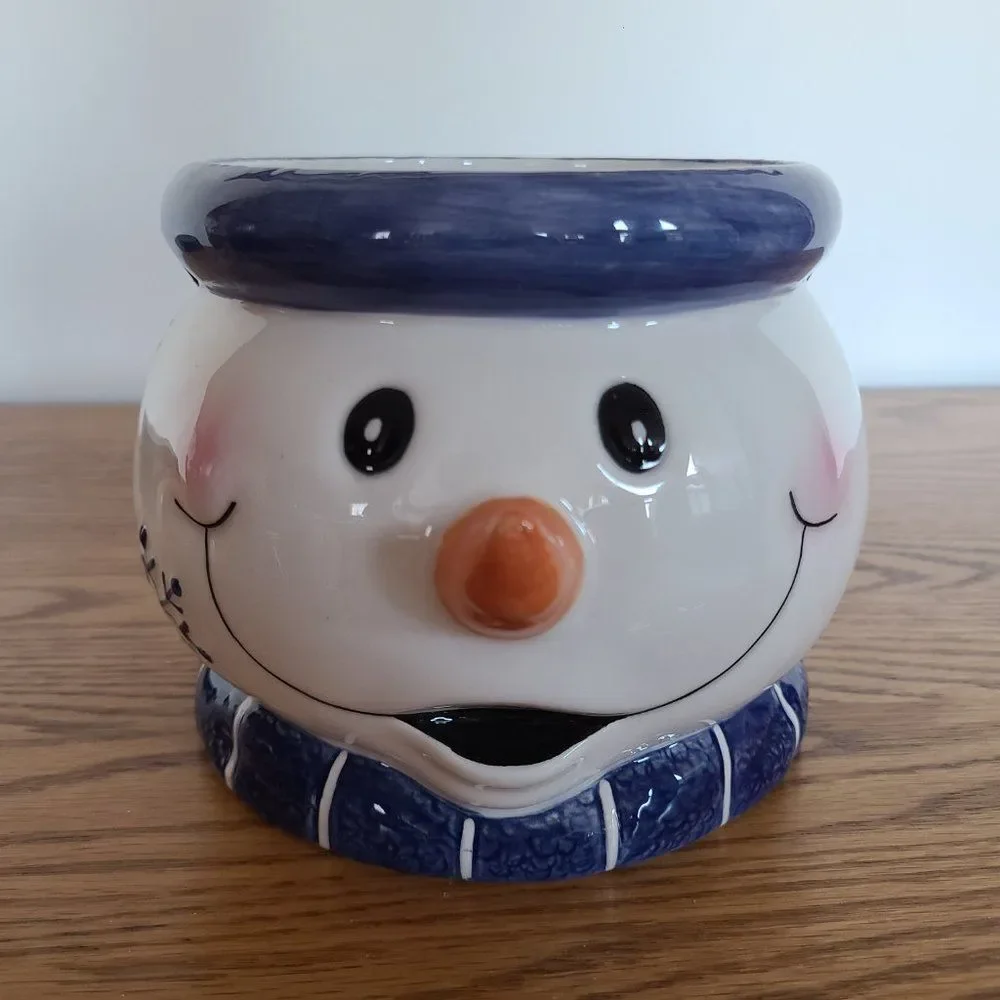 Ceramic Cheery Winter Snowman Bucket Pail Christmas Décor Vintage